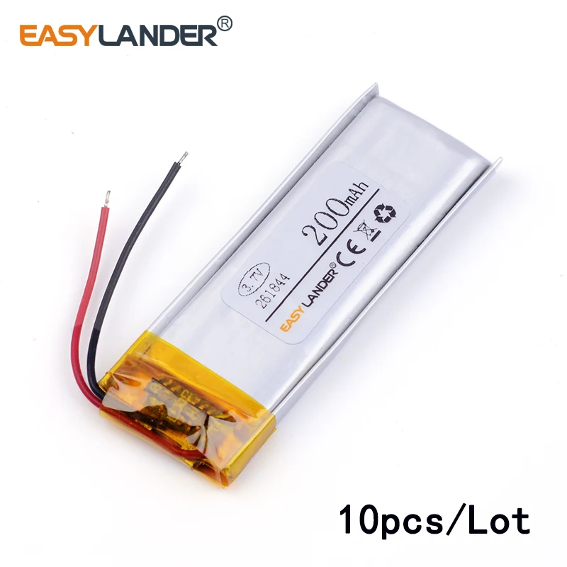 

10pcs /Lot 3.7v lithium Li ion polymer rechargeable battery 261844 200mAh for MP3 Bluetooth DIY gift / toy stylus 200MAH
