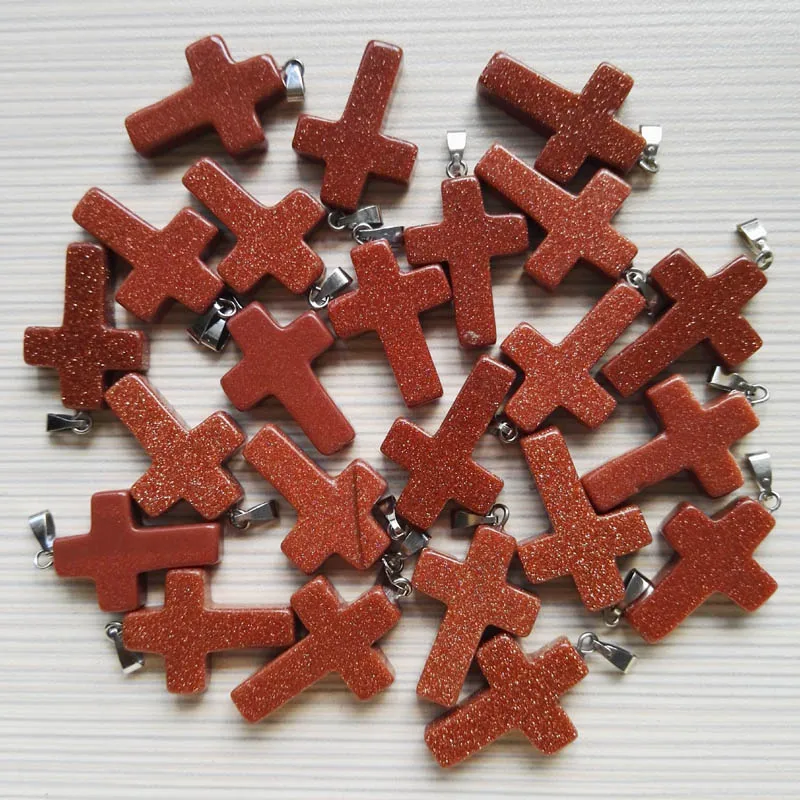50pcs/lot Gold sand stone Cross pendants for Jewelry making Fashion