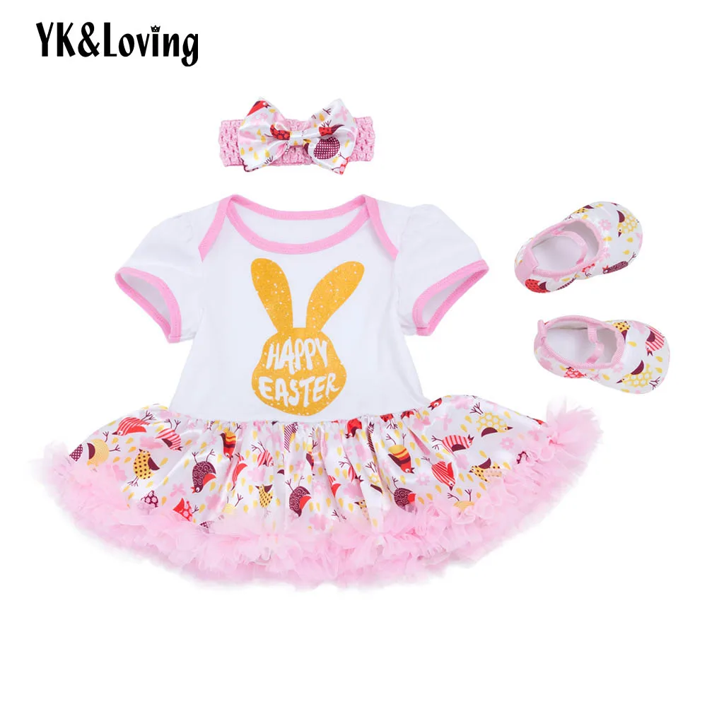 

YK&Loving Easter Day Baby Girl Skirt Sets Baby Clothing Pink Printed Skirt With Shoes Bowknot Newborn Baby Girl Skirts Cotton