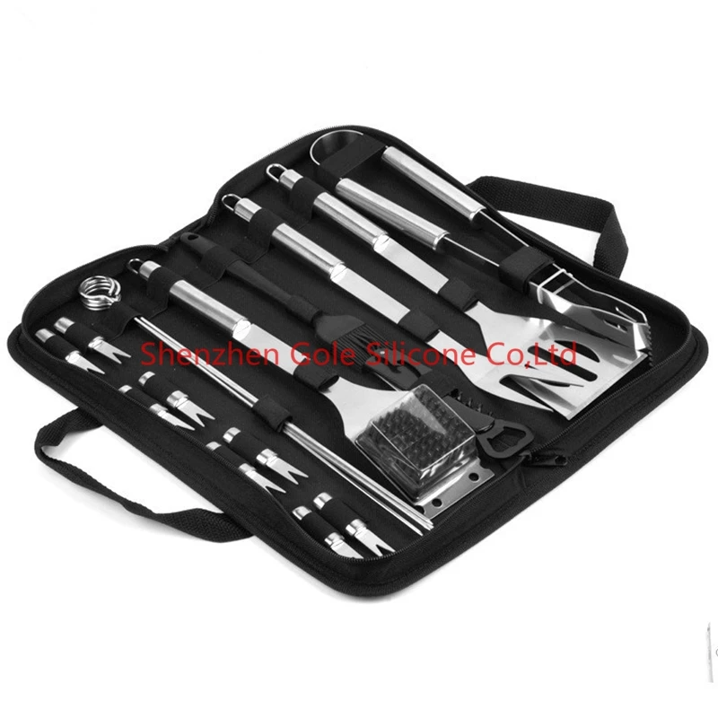 

18pc/Set Stainless Steel Barbecue Grilling Tools Set BBQ Utensil Accessories Camping Outdoor Cooking Tools Kit with Carry Bag