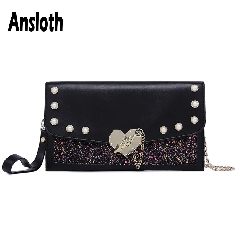 

Ansloth Luxury Women Clutch Bag Heart-shaped Evening Party Bag Lady Pearl Wedding Clutch Female Envelope Bag Shoulder Bag HPS484