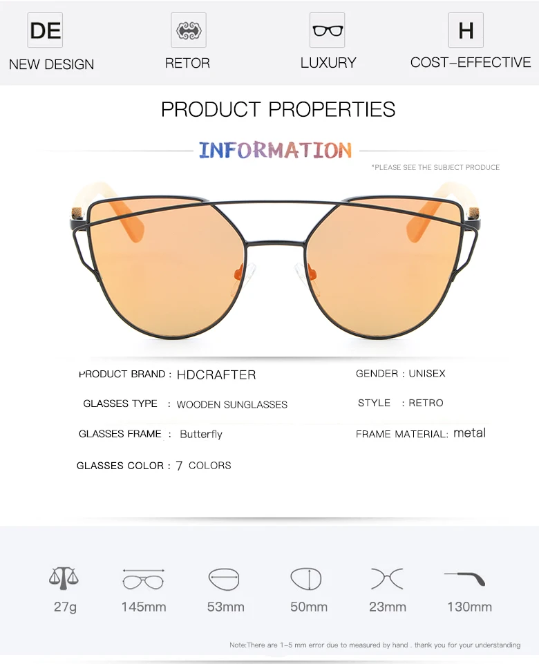 HDCRAFTER bamboo солнцезащитные очки для женщин Кошачий глаз очки сплав деревянная оправа модные зеркальные солнцезащитные очки для женщин бренд дизайнер uv400