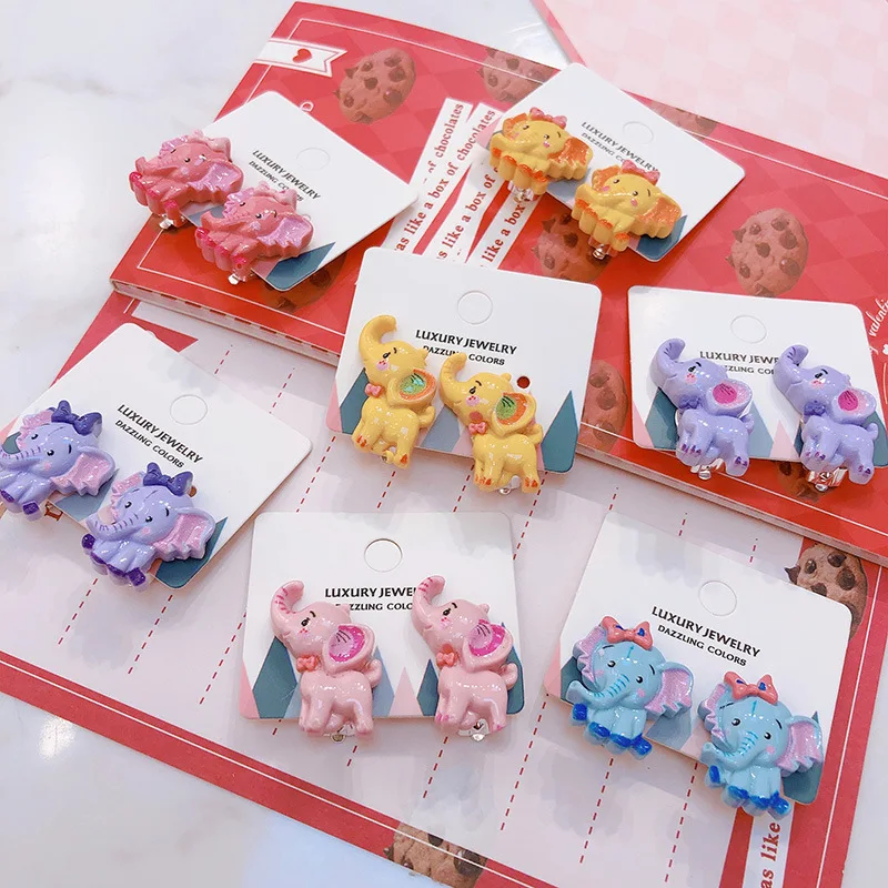 

HZ 2019 Summer Korean Colorful Drop Glaze Macaron Small Elephant Cartoon Chic Lovely Stud Earrings for Women Girl Children