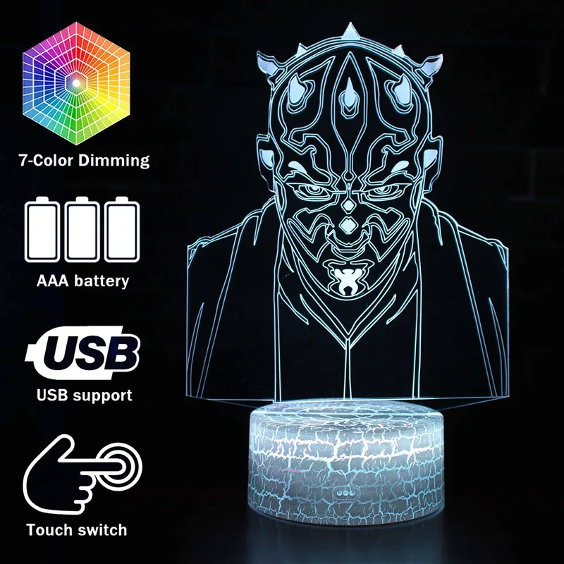  3D illusion LED Night Lights Star Series Wars The Rise of Skywalker Desk Lamp Kylo Ren BB8 Millenni - 33058304016