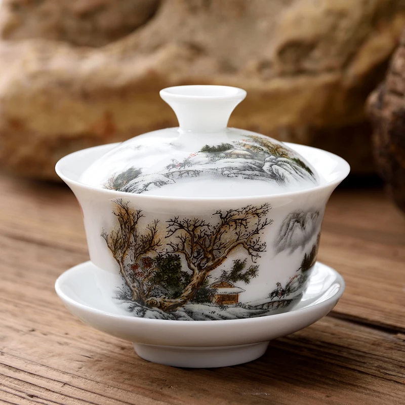 

small gaiwan 80cc porcelain tureen Chinese ceramic tea bowl set covered bowl with lid cup saucer China cup bowls on sales new