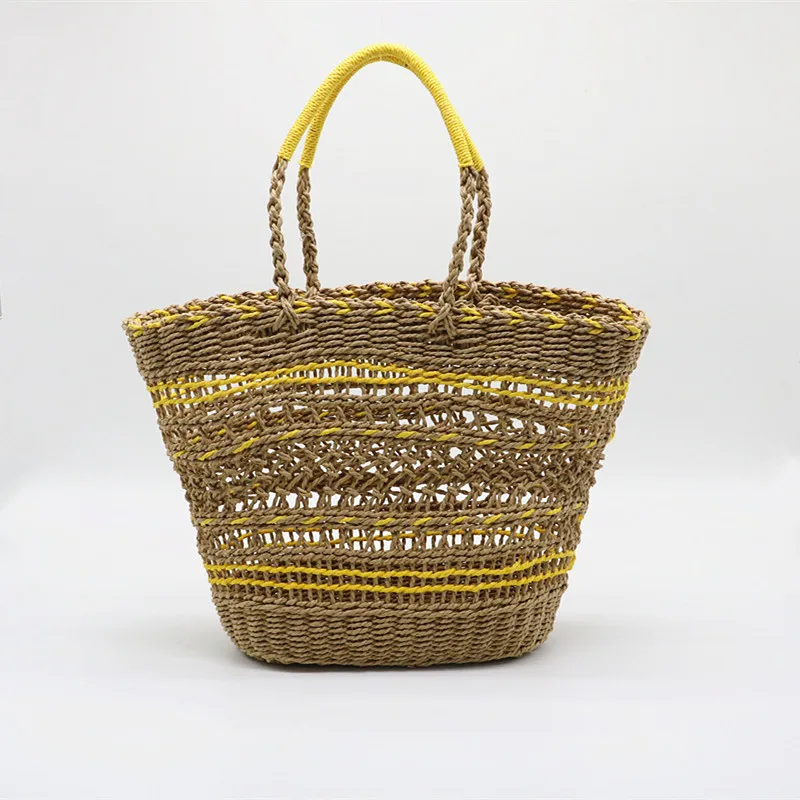 

Openwork Yellow One-shoulder Female Beach Bags Hand-woven Bag Handbag Straw Bag Women Summer Rattan Bags Handmade