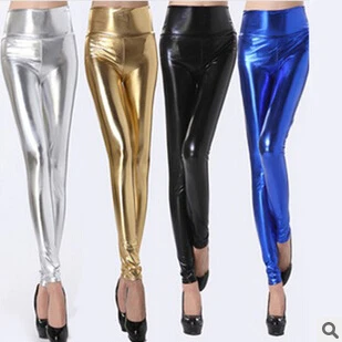 Free Shipping Fashion Sexy Shiny Metallic High Waist Black/Gold/Silver/Blue Stretchy Leather Leggings/Pants L002 |