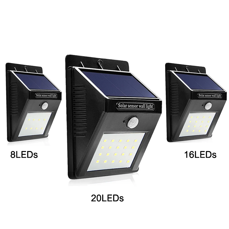 

LED Solar Light Waterproof Solar Lamp PIR Motion Sensor Solar Powered Panel Night Light 8 16 20 LED Wall Lamp For Outdoor Garden