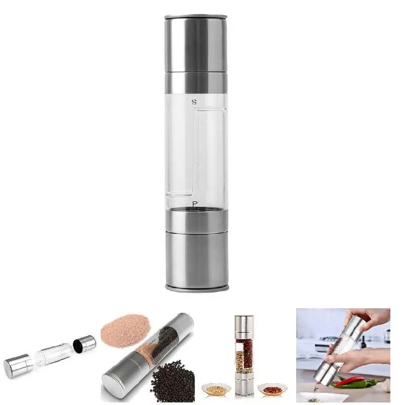 

New Stainless Steel 2 in 1 Salt Pepper Grinder Dual Hand Spice Mill Kitchen Gadget Tool NE