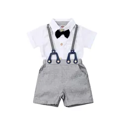 Одежда для маленьких мальчиков из 2 предметов летний хлопковый комбинезон с короткими рукавами, топы + комбинезоны комплект детской одежды