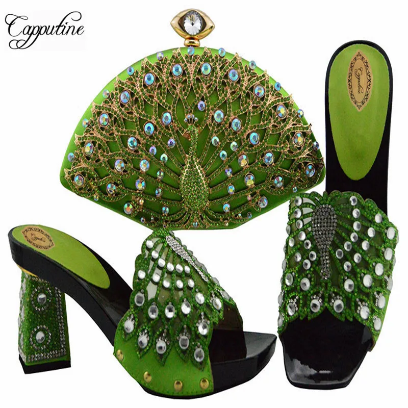 Summer Style Rhinestone Rhinestone Shoes And Bag Set New Italian Woman High Square Heels Shoes And Bag Set For Wedding SL004 Summer Style Rhinestone Rhinestone Shoes And Bag Set New Italian Woman High Square Heels Shoes And Bag Set For Wedding SL004