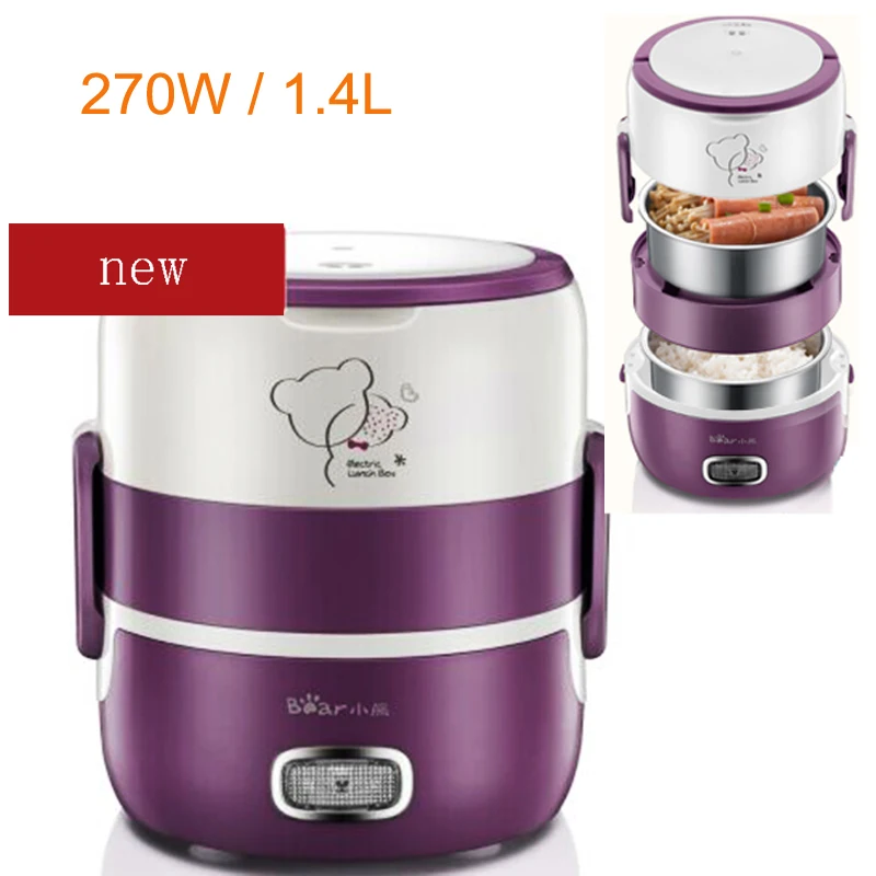 

15%JA148 Portable Electric Heating Lunch Box Food Warmer 270W 1.4L Stainless Steel Liner Double-layer Food Fresh-keeper Anti-dry