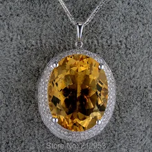 Большой овальный 19x24 мм 21,15ct Твердые 14Kt Белое Золото Вечерние цитрин кулон SR0025
