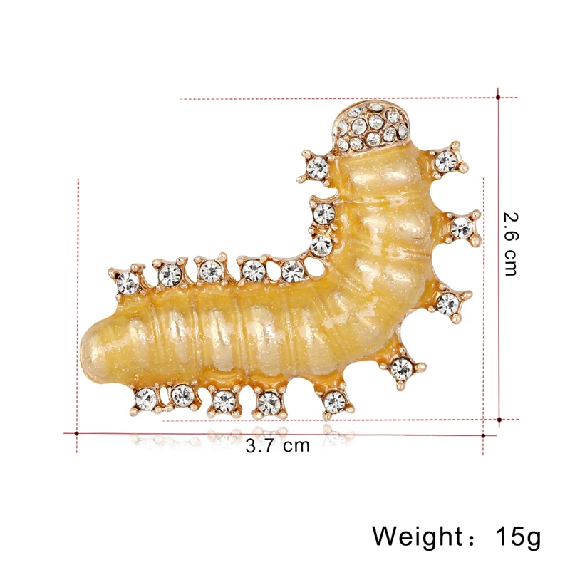 Зеленая эмаль гусеница брошь в виде куколки Кристалл насекомое шелкопряда булавка золотого цвета брошь диких животных Ювелирные изделия для женщин и детей