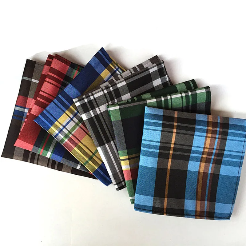 2018 New Classic Plaid Print Blue Mens Silk Handkerchiefs For Men