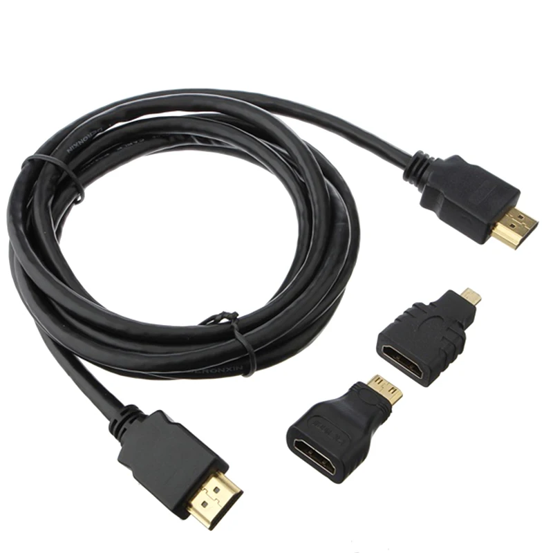 Высокоскоростной Кабель адаптер 3 в 1 HD HDMI Mini/Micro кабель + 2 позолоченных коннектора