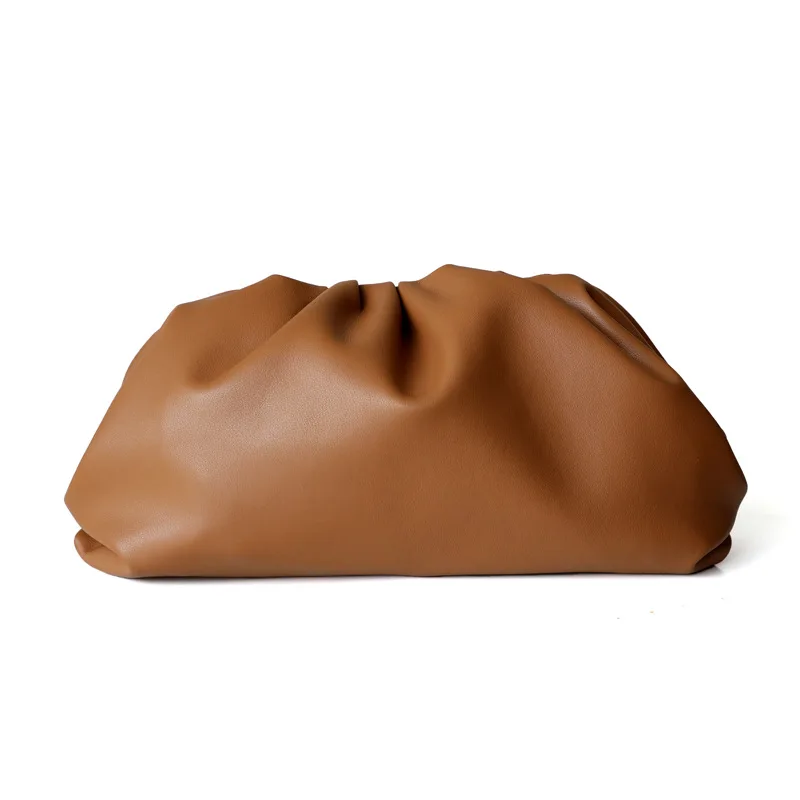 

Luxury Genuine Soft Leather Pleated Women Hobos Bag Tote Handbags Brown Color Women Shoulder Women Leather Handbags