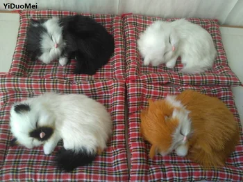 

about 13x10cm coloured cats one lot/ 4 pcs sleeping cats with mat handicraft Figurines prop,home decoration toy gift a1248