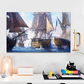 

Canvas Print Ship Naval Battle Oil Painting Art Picture Printed on Canvas 11