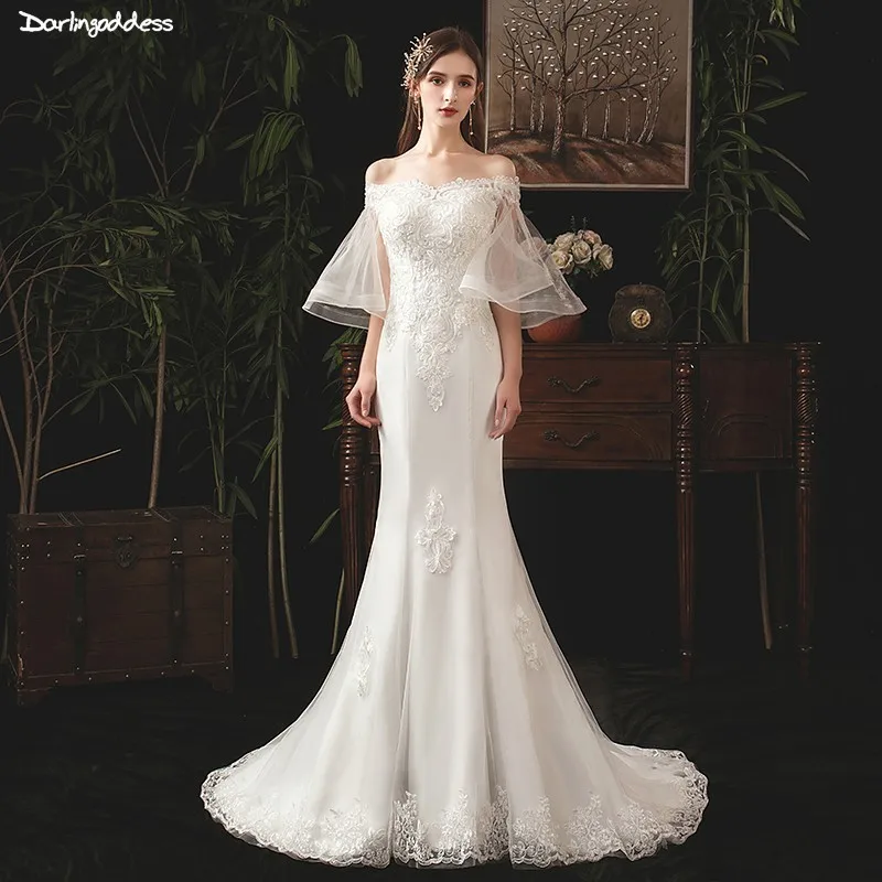 Vestido Novia Sirena Роскошные кружевные свадебные платья Русалочки с коротким рукавом