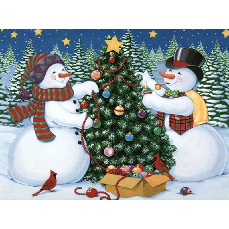 

YI BRIGHT Home Decoration Cartoon Two Snowman Decorating Tree DIY 5D Diamond Embroidery Cross Stitch kits Resin Hobby Craft KBL