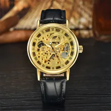 MCE Мужчины смотреть luxury brand 2016 Мода Механические Часы Мужчины Золото Скелет Часы мужчины Механические Часы Черный Кожаный Наручные Часы