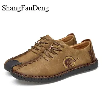 

2019 Loafers Men Shoes New Comfortable Big size 38-46 Casual Shoes Quality Split Leather Shoes Men Flats Moccasins Shoes Retro