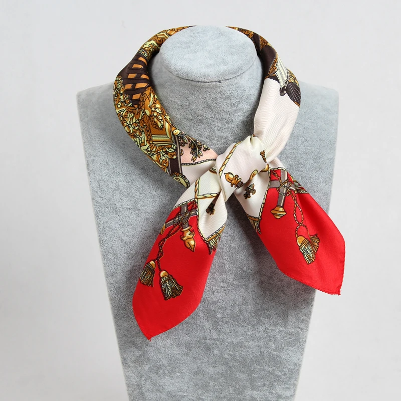 

Twill Silk Scarf Multicolor Geometric Square Scarf Print Kerchief Woman Neck Shawl Wraps Spring And Autumn Foulard Female FF014
