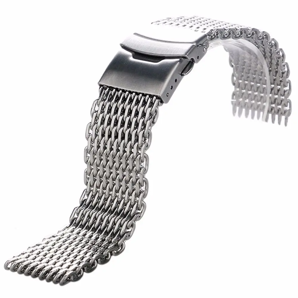 18mm,20mm,22mm,24mm Original Luxury Brand strap Link Double Clasp Silver Bracelet Wrist Band Stainless Steel Mesh WatchBand