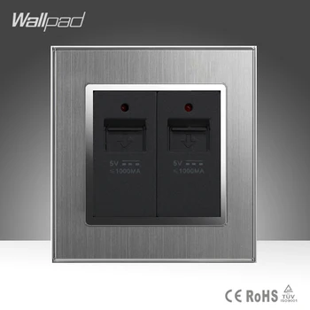 

CE Wallpad AC 110-250V Dual USB Socket Port Silver Satin Metal UK US EU Double USB Charger Wall Socket Plug with LED Indicator