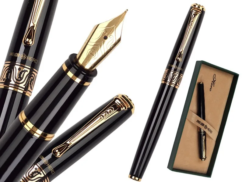 

12pcs/lot Fountain Pen Black original box Top-rated HERO 716-3 standard pen office and school stationery FREE SHIPPING