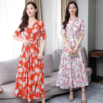 

3XL Plus Size Print Boho Midi Sundress Bodycon Vintage Party Vestidos 2019 Elegant Women Floral Chiffon Beach Maxi Dress Summer