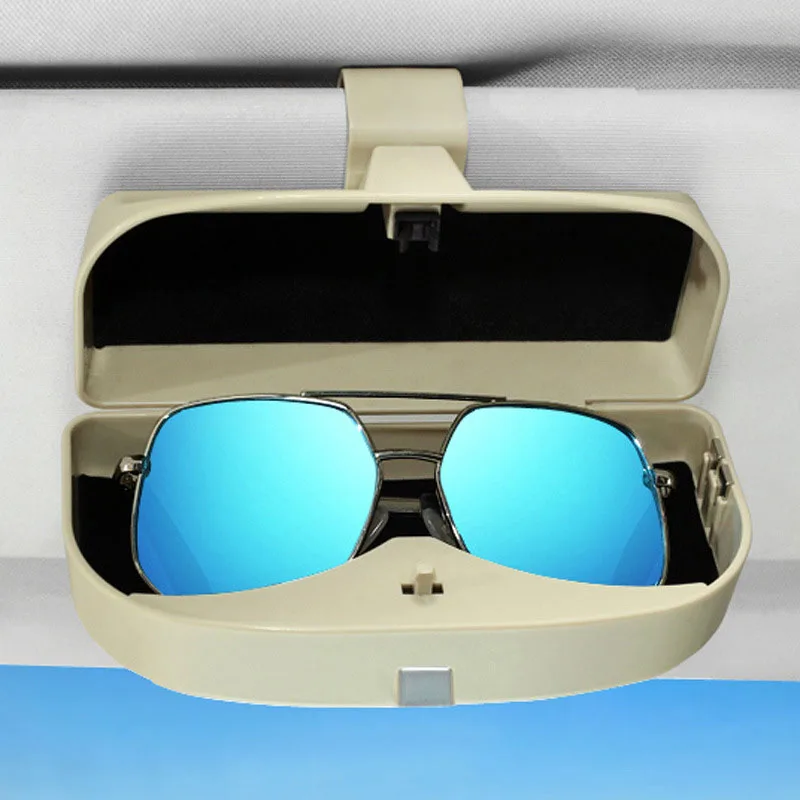 Grey HuiHai Car Glasses Box Storage Holder with Magnetic Sunglasses Case Clip Ticket Card ABS Car Sun Visor Organizer Holder Accessories 