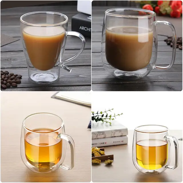 300ml Double Wall Coffee Gl Mugs With Handle Wine Beer Cup 300ml Double Wall Coffee Gl Mugs With Handle Wine Beer Cup Heat Resistant Transpa Drinkwares