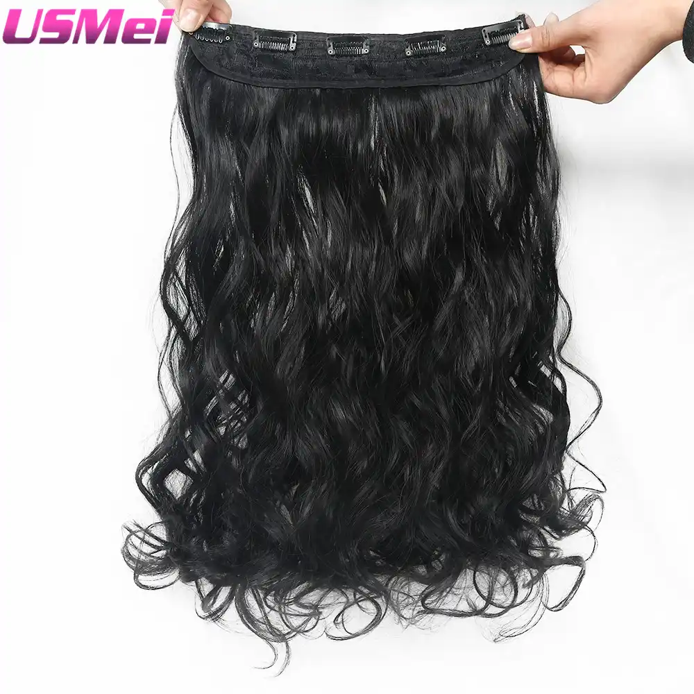 Usmei Clip In Synthetic Hair Extensions Long Wavy Hair One Piece 5