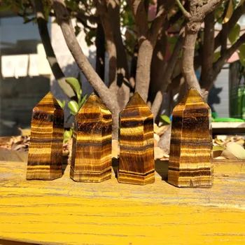 

4 Pieces Natural Tiger Eye Quartz Crystal Stone Points Obelisk Tower Polished Healing
