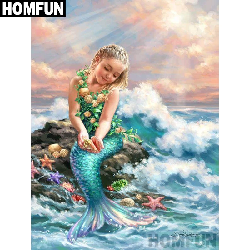 Алмазная живопись HOMFUN русалка картина из квадратных/круглых страз сделай сам