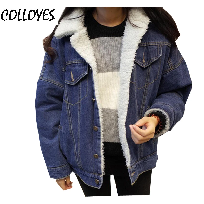 Winter Woolen women Jeans Denim Jacket Thicken the lambs wool denim