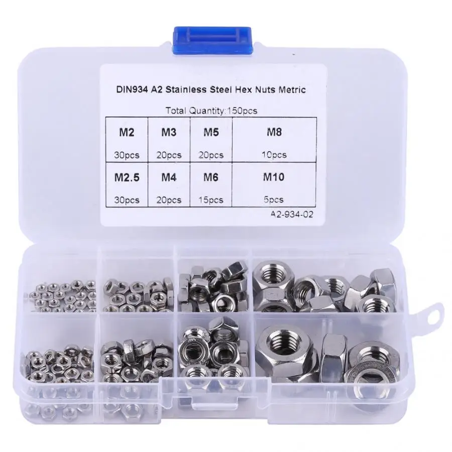 

Computer Screws 150pcs M2-M10 Stainless Steel SS304 Thread Hex Hexagonal Nuts Fasteners Set Tornillos Cabeza Arandela