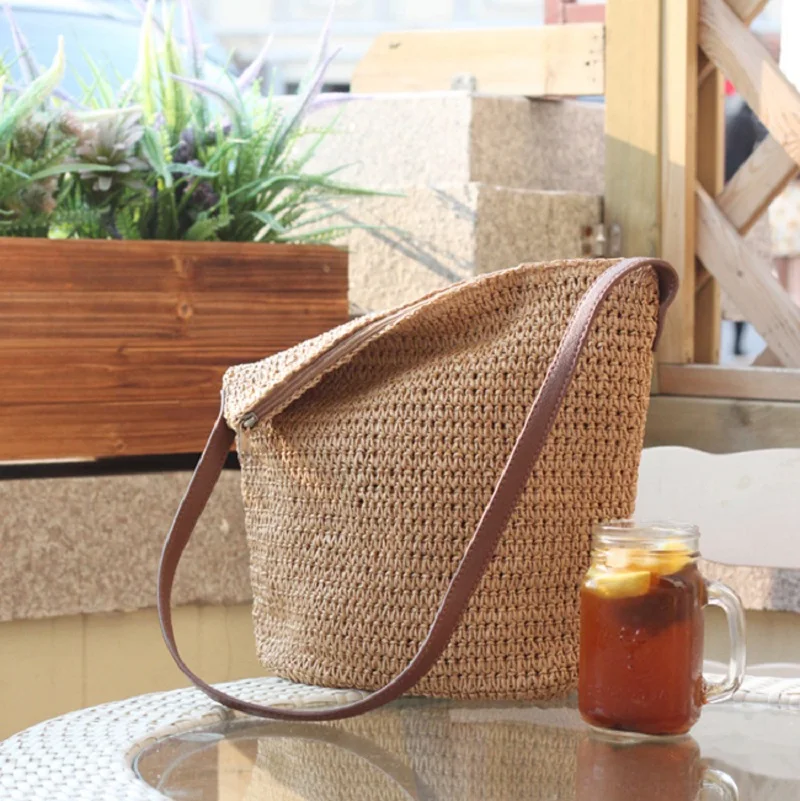 

Rattan Grass Knitting Women's Beach Handbag Ladies Shoulder Bag Female Pouch Bolso Mujer Bolsa Feminina 2023 for Girls Summer