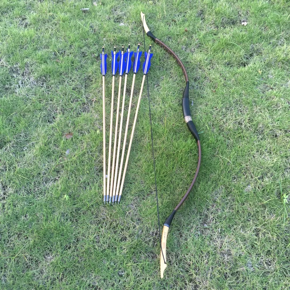 

20-60Lbs Practice Archery Hunting Traditional Recurve Bow Horsebow Longbow Target +6 wooden arrows