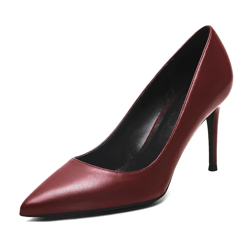 KATELVADI/Обувь для вечеринок модные женские туфли-лодочки на высоком каблуке пикантные черные свадебные туфли из спилка на высоком каблуке 8 см женские K-319 - Цвет: Бордовый