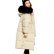 Зимний длинный толстый теплый пуховик, женское Свободное пальто, парка, верхняя одежда, женская элегантная теплая куртка с большим меховым воротником и капюшоном