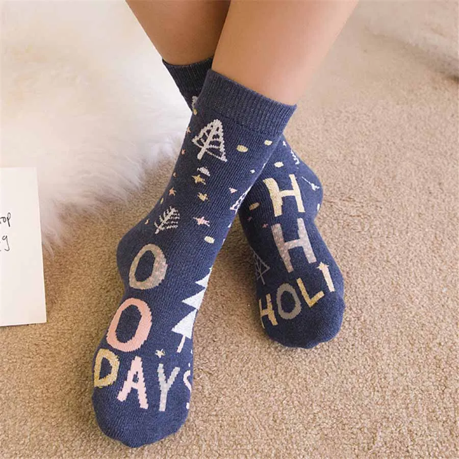 [WPLOIKJD]Autumn Winter Warm Terry-Loop Cute Socks Cartoon Animals Patterns Casual Funny Socks Sokken Christmas Calcetines Gift
