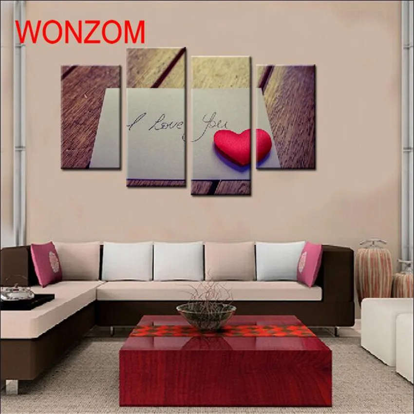 Sweet Love Print Canvas Printings Modern 4 Panels Wall Art Pictures For