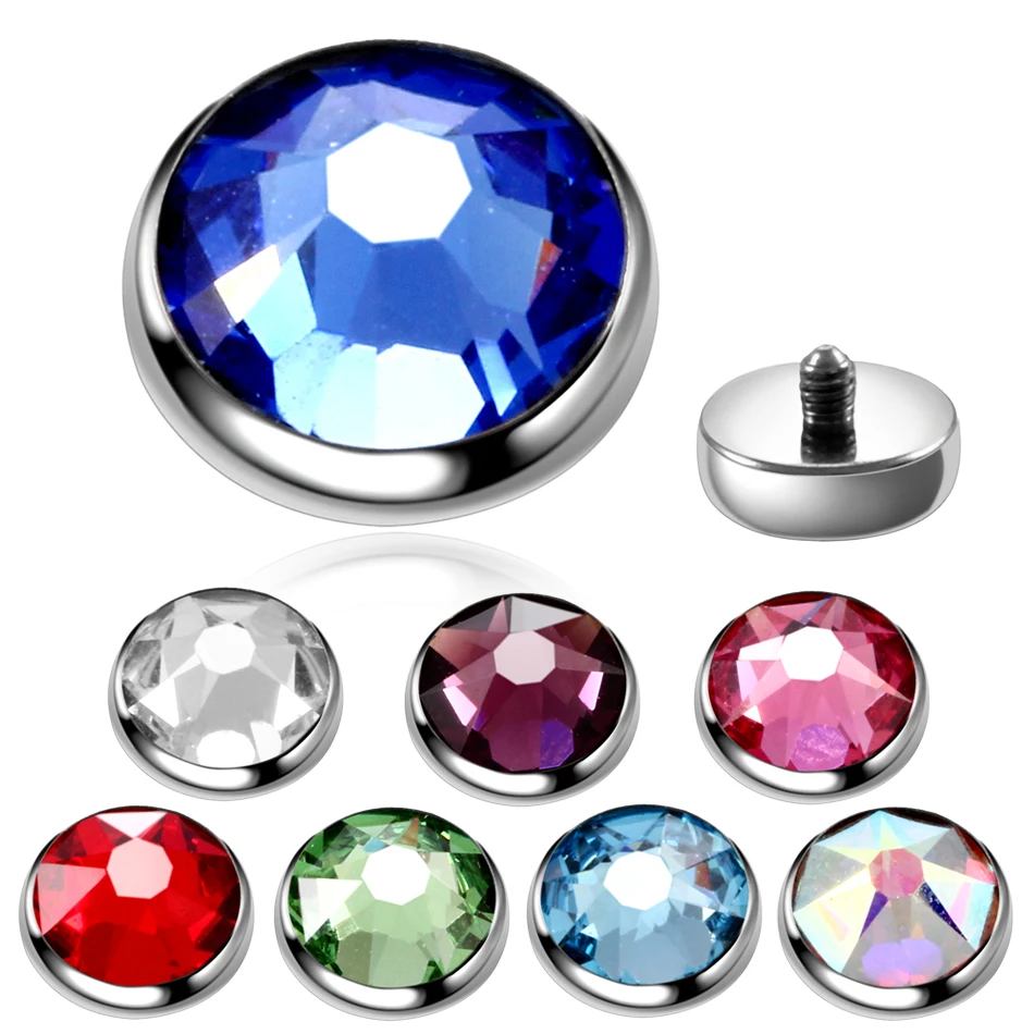 Titanium Tattoo Dermal Anchor Tops Micro Dermal Head Surface Piercing CZ Gem Skin Diver Anchors Body Piercing Jewelry 1PC
