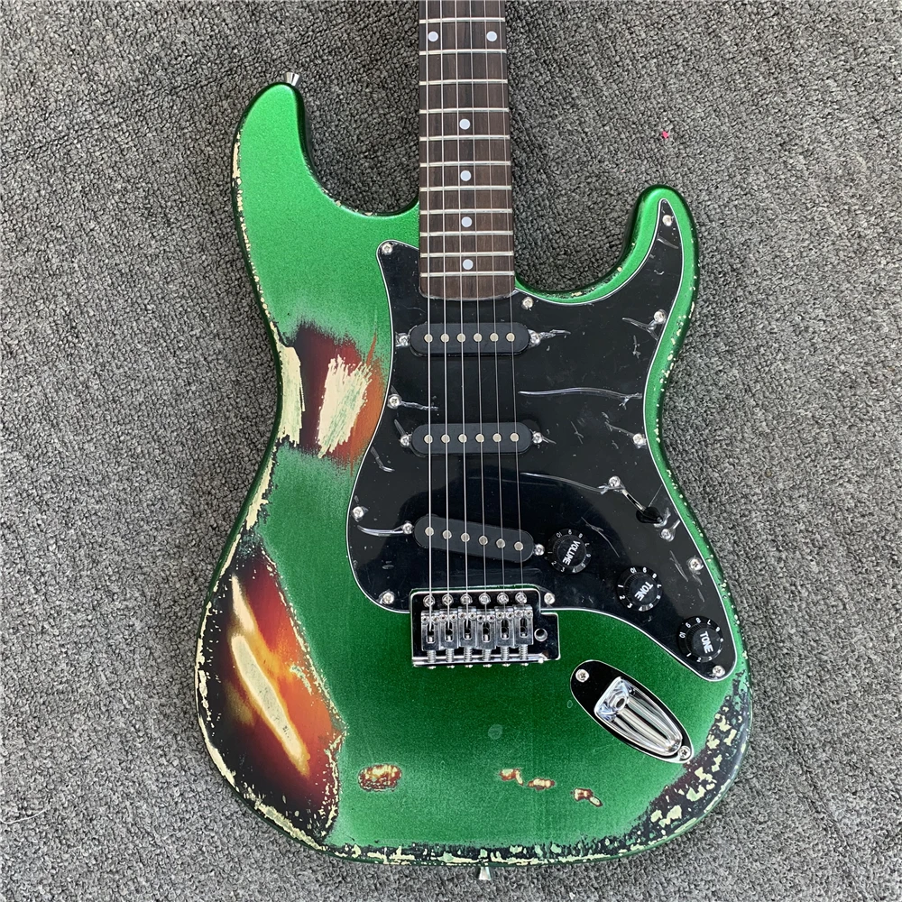 In stock, green mixed color retro electric guitar style retro, relic