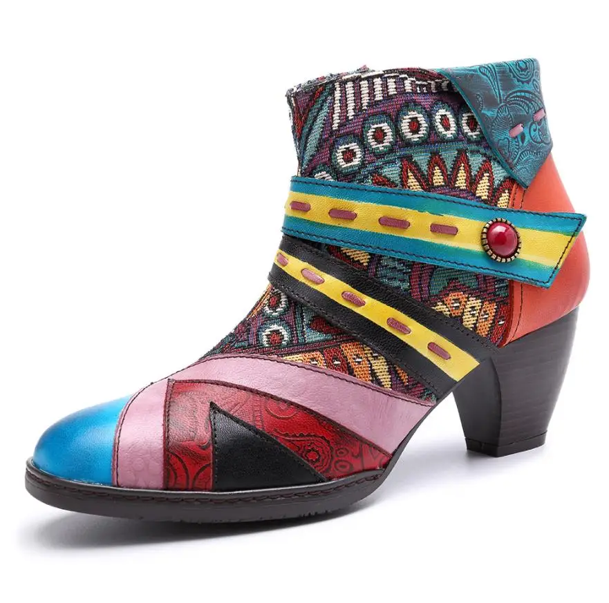 

Autumn and winter European fashion handmade leather splicing side zipper comfortable boots