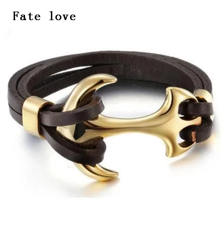Prix pour Sort Amour Véritable en cuir avec acier Inoxydable Or Grande ancre Fermoir Charmes de bracelet 8.26 ''pour les hommes cadeaux Prix pour Sort Amour Véritable en cuir avec acier Inoxydable Or Grande ancre Fermoir Charmes de bracelet 8.26 ''pour les hommes cadeaux