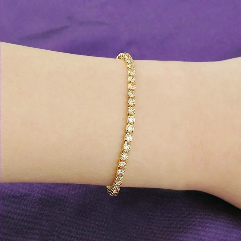 Women Tennis Bracelet Adjustable Gold Silver Rhinestone Crystal CZ Cubic Zirconia Bracelets for Women Wedding Hand Chain Jewelry